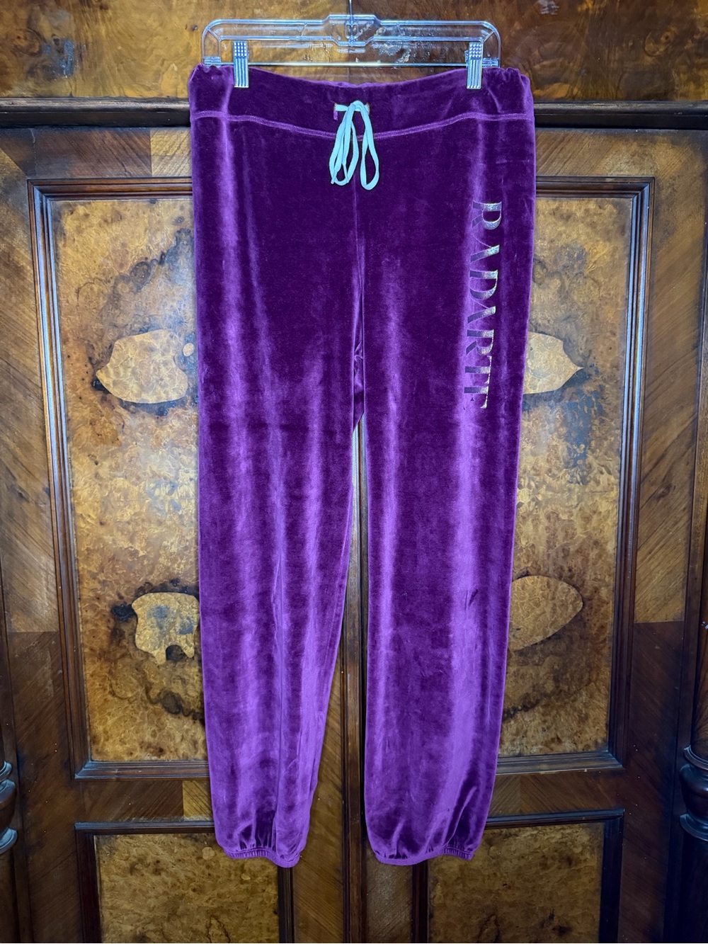 Radarte Rodarte Purple Velour Jogger Sweatpants Gold Foil Logo Size L